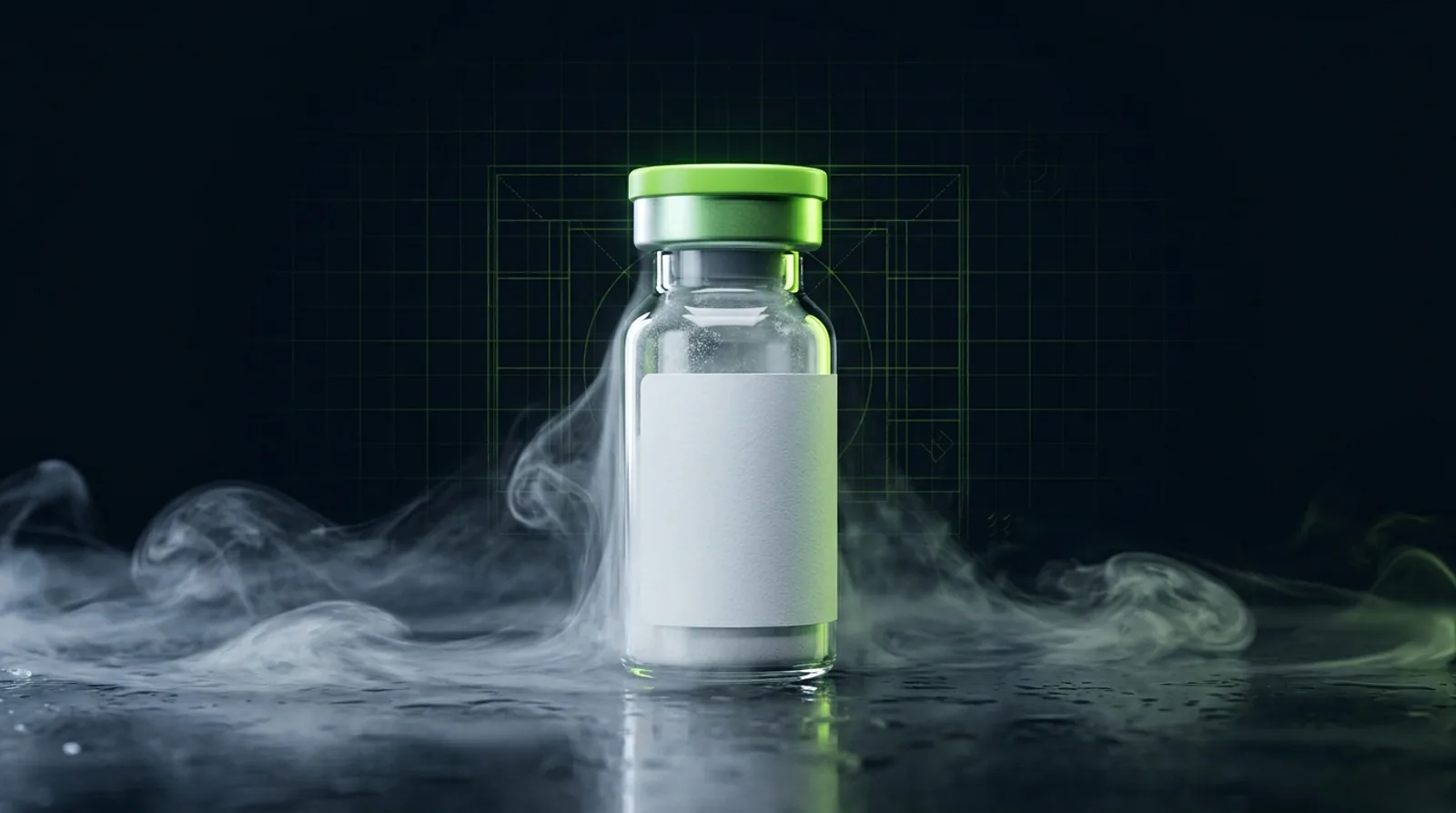 Peptide vial with a blank label, ready for your brand